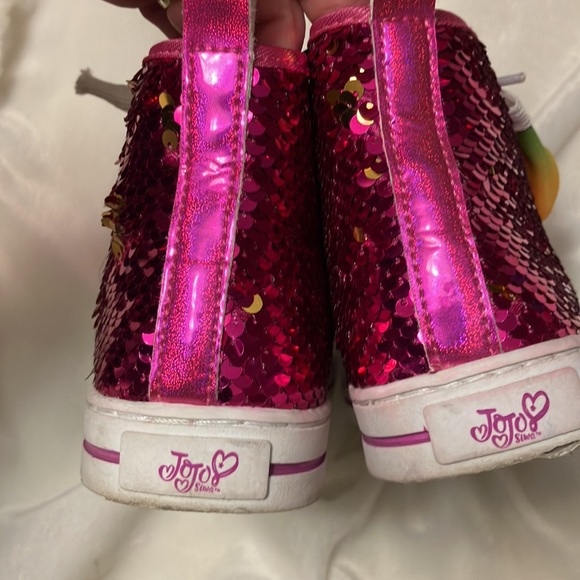 EUC Girls Size 3 Hot Pink Sequin High Top w/ Rainbow Bow Hightop, Bebe Boot +Bow - Picture 7 of 14
